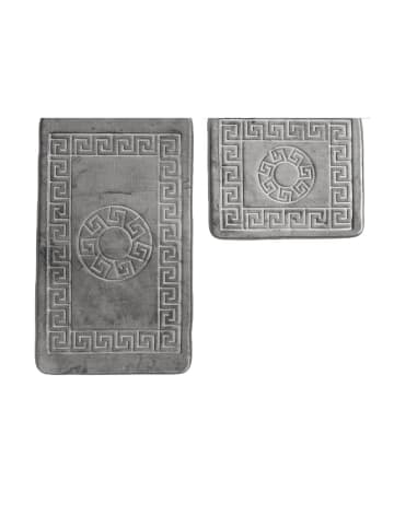 Zellerfeld 2 Teiliges Bademattenset mit Muster Waschbar und Rutschfest in Grau