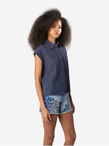 KOROSHI Besticktes kurzärmeliges Damenhemd in blau