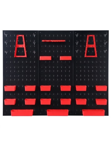 relaxdays 3 x Werkzeugwand mit 26-tlg. Zubehör in Schwarz/ Rot - (B)40 x (H)60 x (T)2 cm