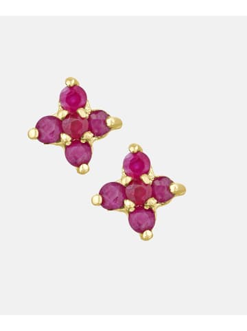 Vanlere Ohrstecker aus 375 Gelbgold mit Rubin Blumen-Design