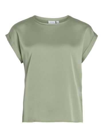 Vila Satin Blusen T-Shirt Kurzarm Basic Top Glänzend VIELLETTE in Olive