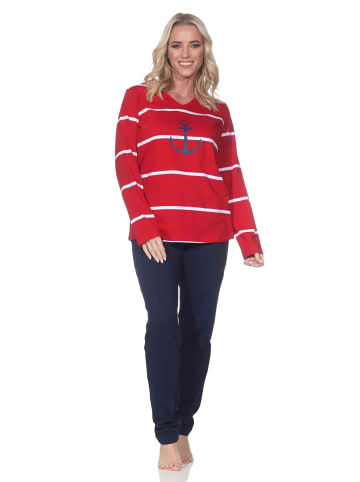 NORMANN Langarm Pyjama Schlafanzug Maritimer Look in rot