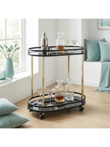 relaxdays Servierwagen in Schwarz/ Gold - (B)72 x (H)77,5 x (T)42 cm