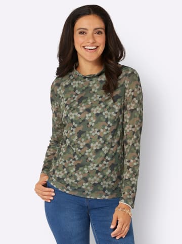 WITT WEIDEN Stehkragenshirt in khaki-sand-bedruckt