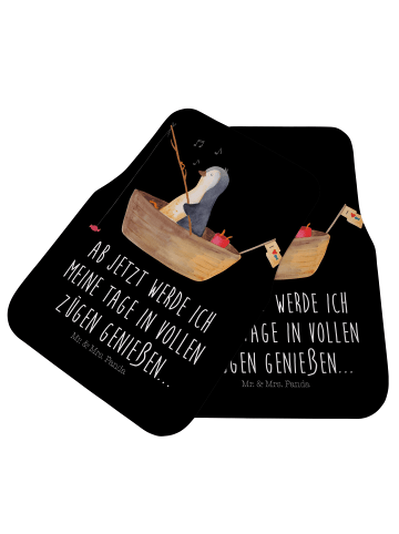 Mr. & Mrs. Panda Fußmatte Auto Pinguin Angelboot mit Spruch in Schwarz