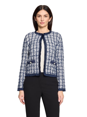 BETTY & CO Strick-Cardigan mit Fransen in Weiß/Dunkelblau