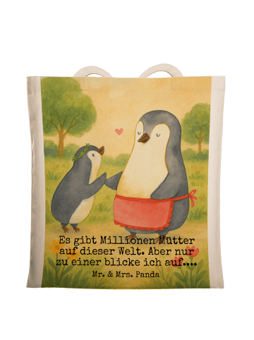 Mr. & Mrs. Panda ToteBag Pinguin mit Kind Design mit Spruch in Weiß