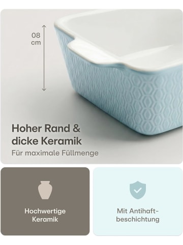 Praknu Auflaufform Keramik Blau 28cm – Backofen 280°C & Mikrowelle