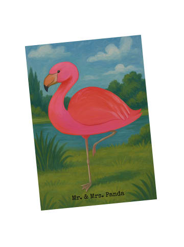 Mr. & Mrs. Panda Postkarte Flamingo Classic Design ohne Spruch in Weiß