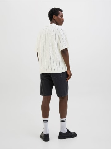 Jack & Jones Strick-Poloshirt mit Muster und kurzem Arm in Weiß