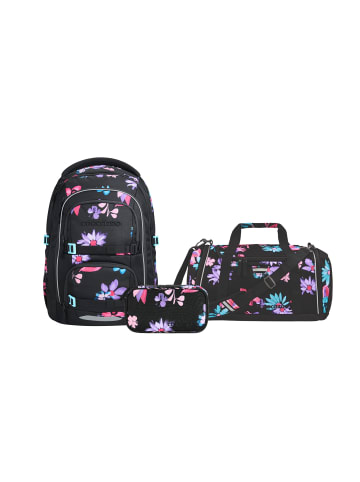 Coocazoo Schulrucksack-Set PORTER "Floral Artnight" 3-tlg. in Schwarz