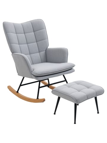HOMCOM Schaukelstuhl mit Hocker-64L x 89B x 90H cm-Hellgrau