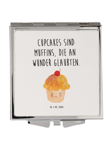 Mr. & Mrs. Panda Handtaschenspiegel quadratisch Cupcake mit Spruch in Weiß