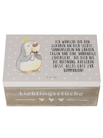 Mr. & Mrs. Panda Holzkiste Pinguin Kommunion mit Spruch in Grau Pastell