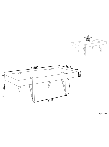 Beliani Couchtisch ADENA in Braun/Schwarz - (W) 60 x (H) 40 x (L) 110 cm