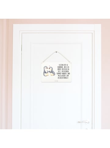 Mr. & Mrs. Panda Holzschild Pinguine trösten mit Spruch in Weiß
