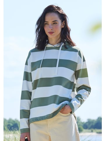 ELBSAND Hoodie Eydis in Cloud White + Green Leaf STRIPE
