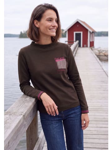 Cecil Langarmshirt mit Funnel Neck und Print in Truffle Brown