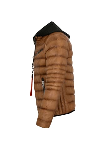 Milestone Stepplederjacke Lammnappa Kapuze in Cognac