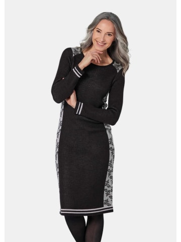 GOLDNER Kurzgröße:  Strickkleid Jacquard Strickkleid in schwarz / silbergrau / gemustert