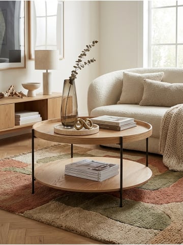 KADIMA DESIGN Eichenfurnier Couchtisch, Stauraum, Metallgestell, Erhöhter Rand