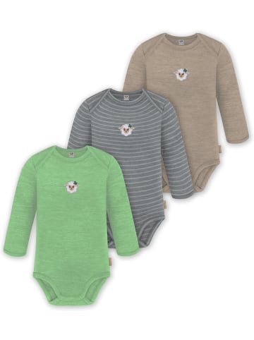 Normani Outdoor Sports 3er Pack Baby Merino Body Langarm Auckland in Beige/Grau/Grün