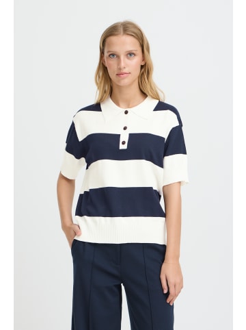 ICHI Strickpullover kurzarm IHLULS Loose fit in WIDE TOTAL EC WHITE STRIPE