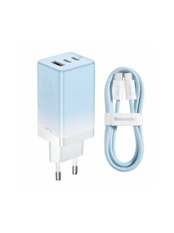 Baseus Baseus Schnellladegerät GaN 2 x USB Typ C / USB 65W QC in Blau