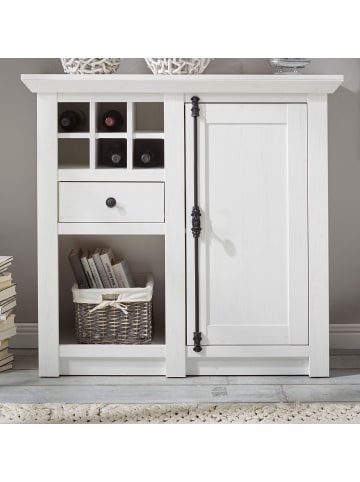 Furn.Design Kommode Pinie weiß Landhaus 105 cm, Anrichte mit Weinregal
