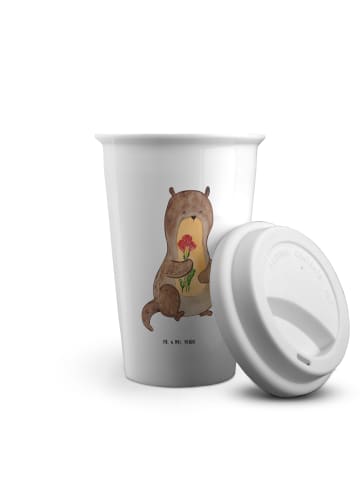 Mr. & Mrs. Panda ToGo Kaffeebecher Otter Blumenstrauß ohne Spruch in Weiß