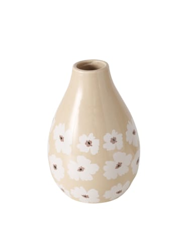 Boltze Keramikvase mit Blumenmuster, CANEA in Beige, Ø 10 x (H) 11 cm