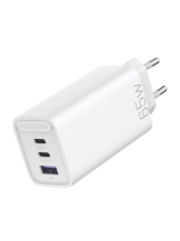 Vention Wandladegerät Schnellladegerät mit 3 Anschlüssen 2x USB-C, 1x USB-A in Weiß