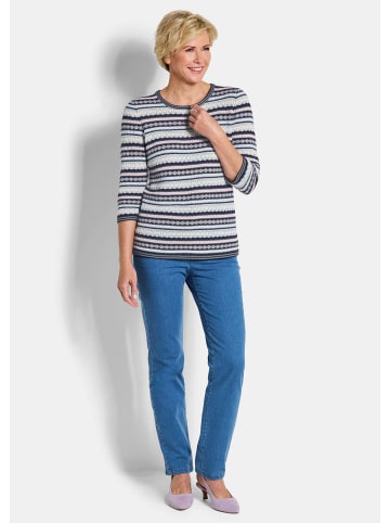 GOLDNER Kurzgröße:  Strickpullover im Ringel-Look in marine / gemustert