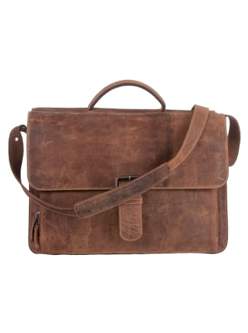 mh michael heinen Leder Aktentasche, Leather Bag, Laptoptasche, Umhängetasche in Tan & Dark Brown