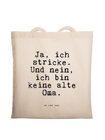 Mr. & Mrs. Panda Schultertasche Ja, ich stricke. Und... mit Spruch in Creme