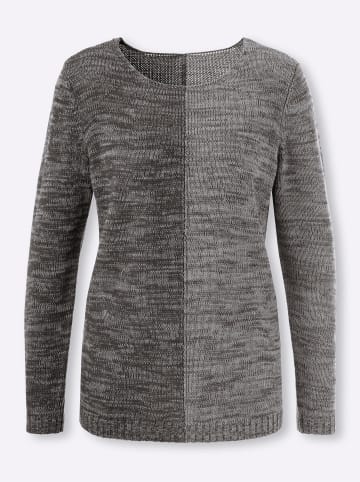 Sieh an! Langarm-Pullover in graphit-hellgrau-meliert