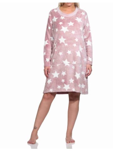 NORMANN langarm Nachthemd Bündchen Sterne Coralfleece - 76772 in rosa