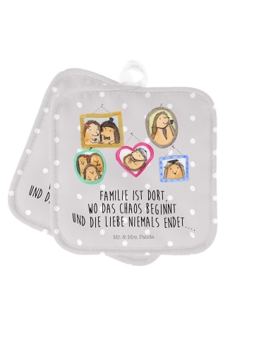 Mr. & Mrs. Panda Topflappen Igel Familie mit Spruch in Grau Pastell