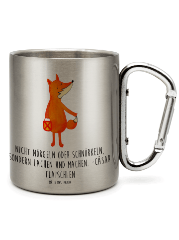 Mr. & Mrs. Panda Becher Fuchs Laterne mit Spruch in Silber