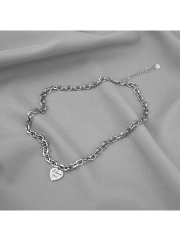 ANELY Edelstahl Halskette mit Herz Anhänger in Silber
