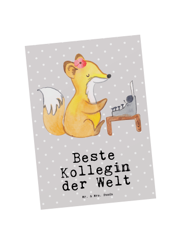 Mr. & Mrs. Panda Ansichtskarte Fuchs Beste Kollegin der Welt mit... in Grau Pastell