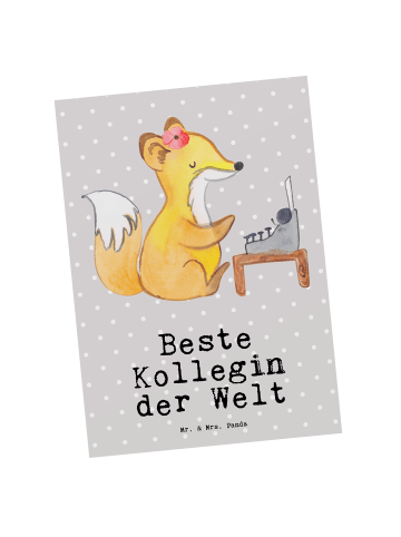Mr. & Mrs. Panda Postkarte Fuchs Beste Kollegin der Welt mit Spruch in Grau Pastell