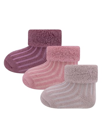 ewers 3er-Set Newborn Socken 3er Pack Rippe/Umschlag in dusty rose-rosenrauch-h.wildro