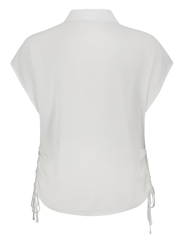 Sublevel Kurzarmbluse mit Kragen, Knopfleiste und Seitenschnürung in Weiß-3