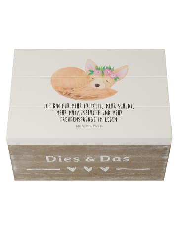 Mr. & Mrs. Panda Holzkiste Wüstenfuchs Blumen mit Spruch in Weiß