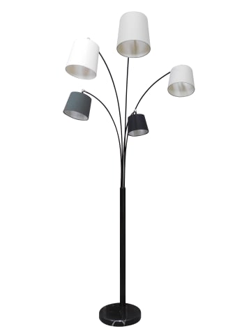 SalesFever Bogenlampe 5-flammig mit beweglichen Lampenschirmen und Metallgestell in Schwarz