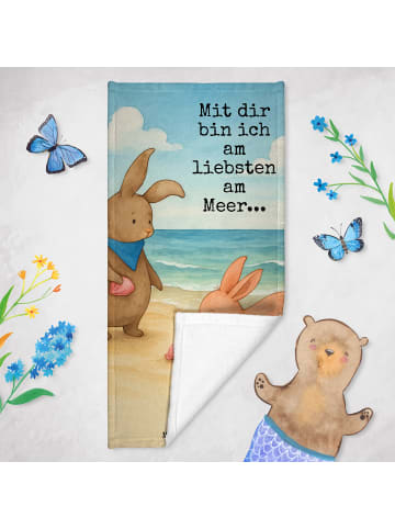 Mr. & Mrs. Panda Badehandtuch Hasen Muschel Design mit Spruch in Grau Pastell