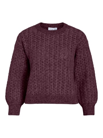 Vila Weicher Strickpullover mit Rundhalsausschnitt und langen Ärmeln in Weinrot