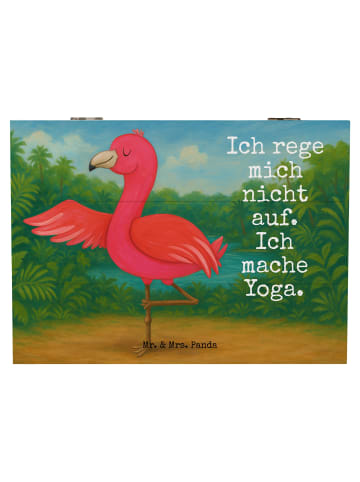 Mr. & Mrs. Panda Kiste Flamingo Yoga Design mit Spruch in Weiß