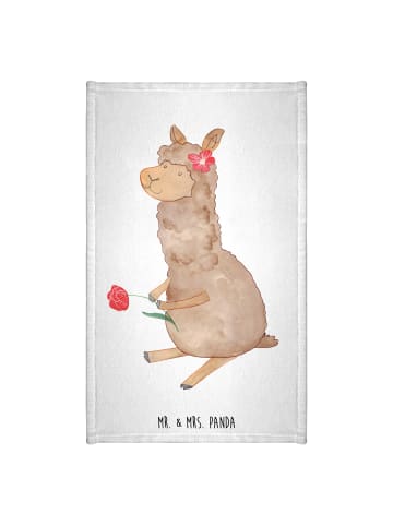 Mr. & Mrs. Panda Handtuch Klein Alpaka Blume ohne Spruch in Weiß